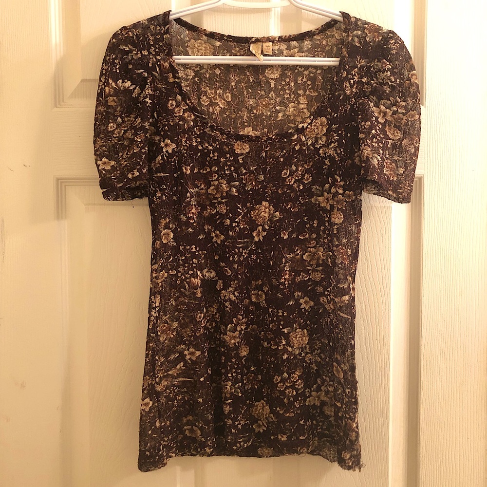 BKE Sheer Floral Lace Top